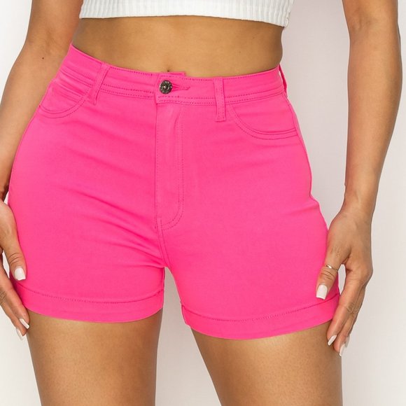 HIGH WAISTED COLORED SUPER-STRETCH WOMEN SHORTS - Picture 2 of 3
